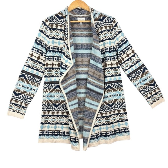 EUC Lucky Brand Women’s Open Front Southwestern/Fair Isle print cardigan Sz Med - Picture 2 of 10